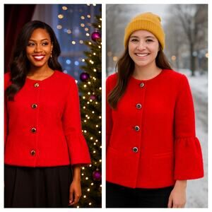 Jessica London NWOT Red Coat Sz 22W Fuzzy Bell Flared Sleeves Holiday Wool Blend